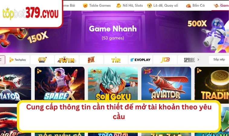 Cung cấp thông tin cần thiết để mở tài khoản theo yêu cầu